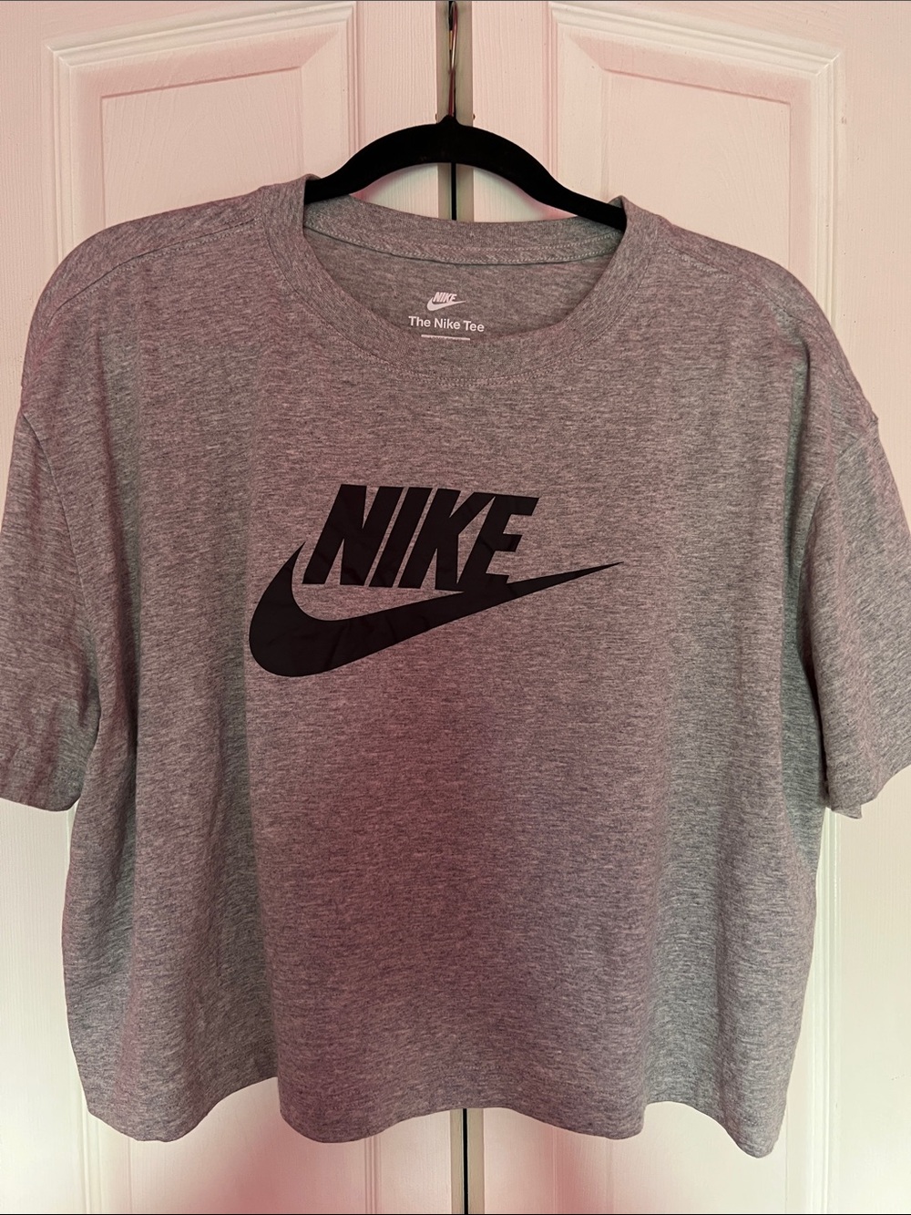 Nike Grey Crop Top Tee with Black Logo Size XL